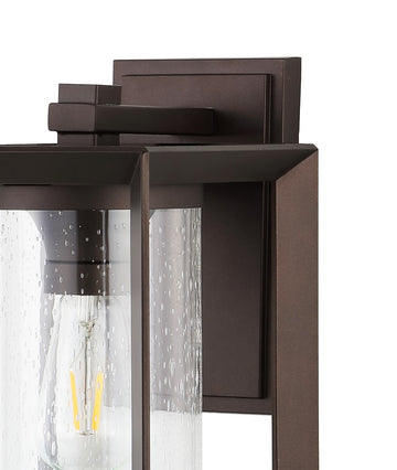 Vaughn 7.25" Iron/Glass Modern Rustic Cube LED Outdoor Lantern - JONATHAN Y